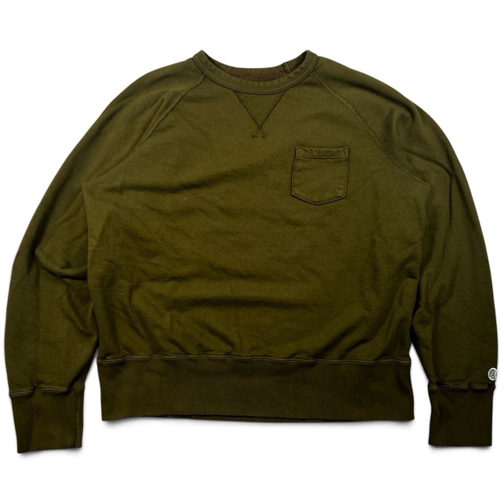 Todd Snyder x Champion Retro V-Stitch Crewneck Pocket Green Sweatshirt Mens XL